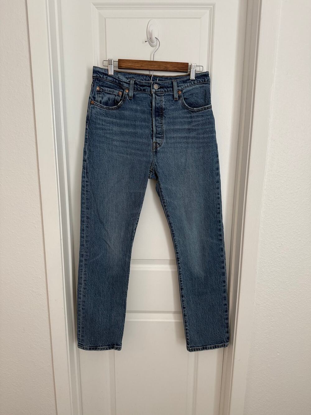 Levi's 501 Button Up High Rise Straight Leg Medium Wash Jeans